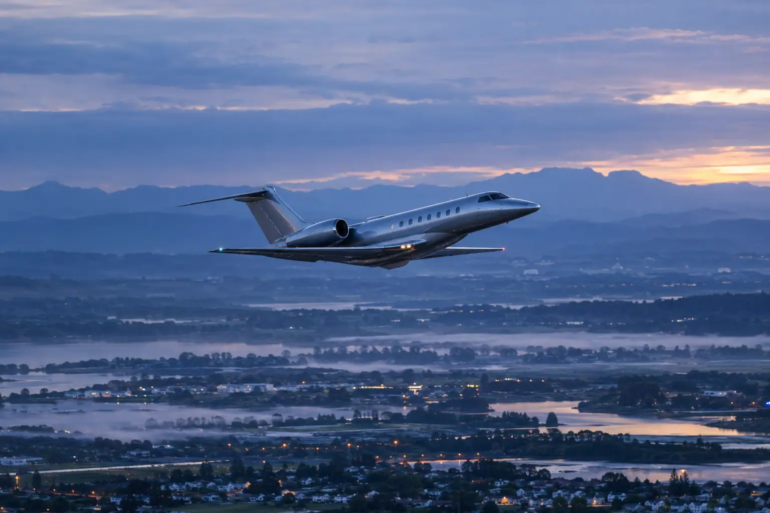 Private jet climbing out over the US