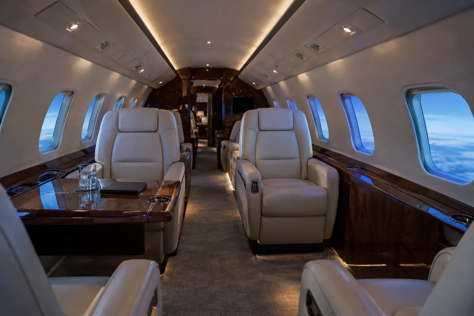 Super-midsize jet cabin interior