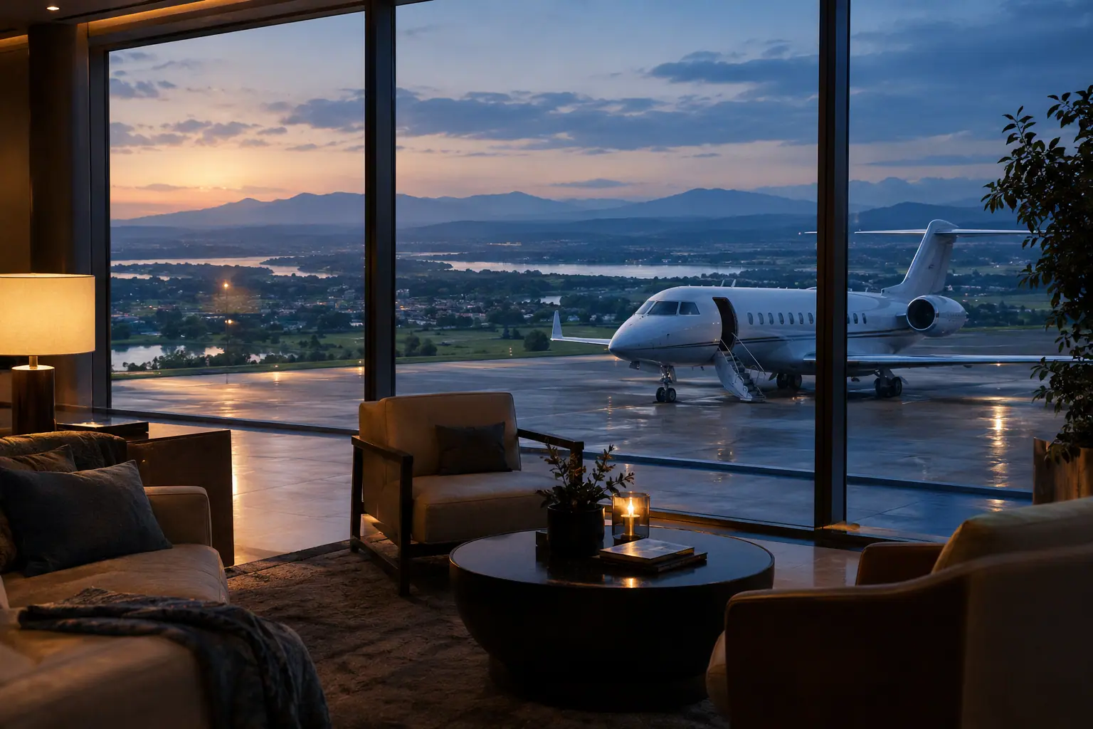 Private terminal lounge overlooking the ramp