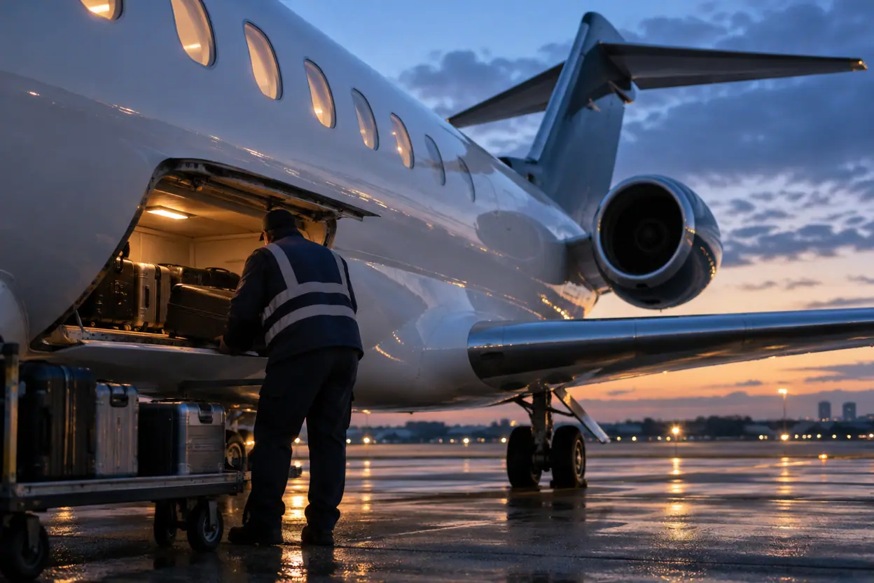 Bags loaded into a private jet